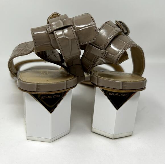Michael Kors Womens Petra Mid Sandals Shoes Truffle Embossed Leather Size 7.5 M - Picture 5 of 7